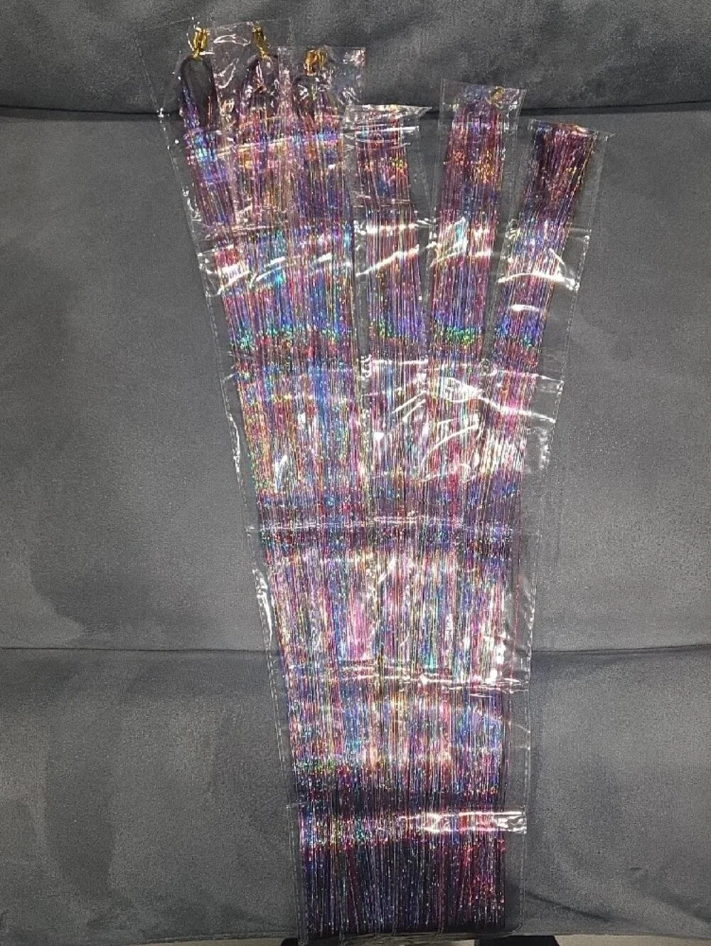 Hair Tinsel Glitter Hair Extensions, 6 Pack, 47 Inch, 900 Strands Iridescent